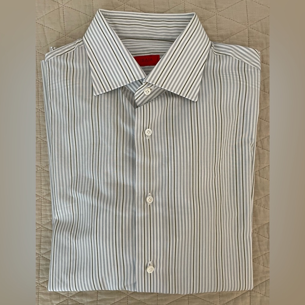 ISAIA Alternating Multi Stripe Spread Collar‎ Dress Shirt Size 17 1/2” $795